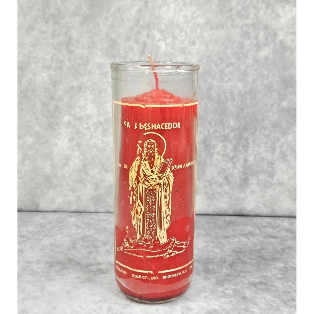 Prayer to Saint Undoer San Deshacedor 8.5" Red Glass Candle Botanica Shamanic
